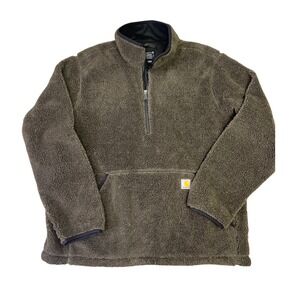 Carhartt XL Tall Fleece Pullover‎ Jacket Mens Loose Fit Quarter Zip Brown